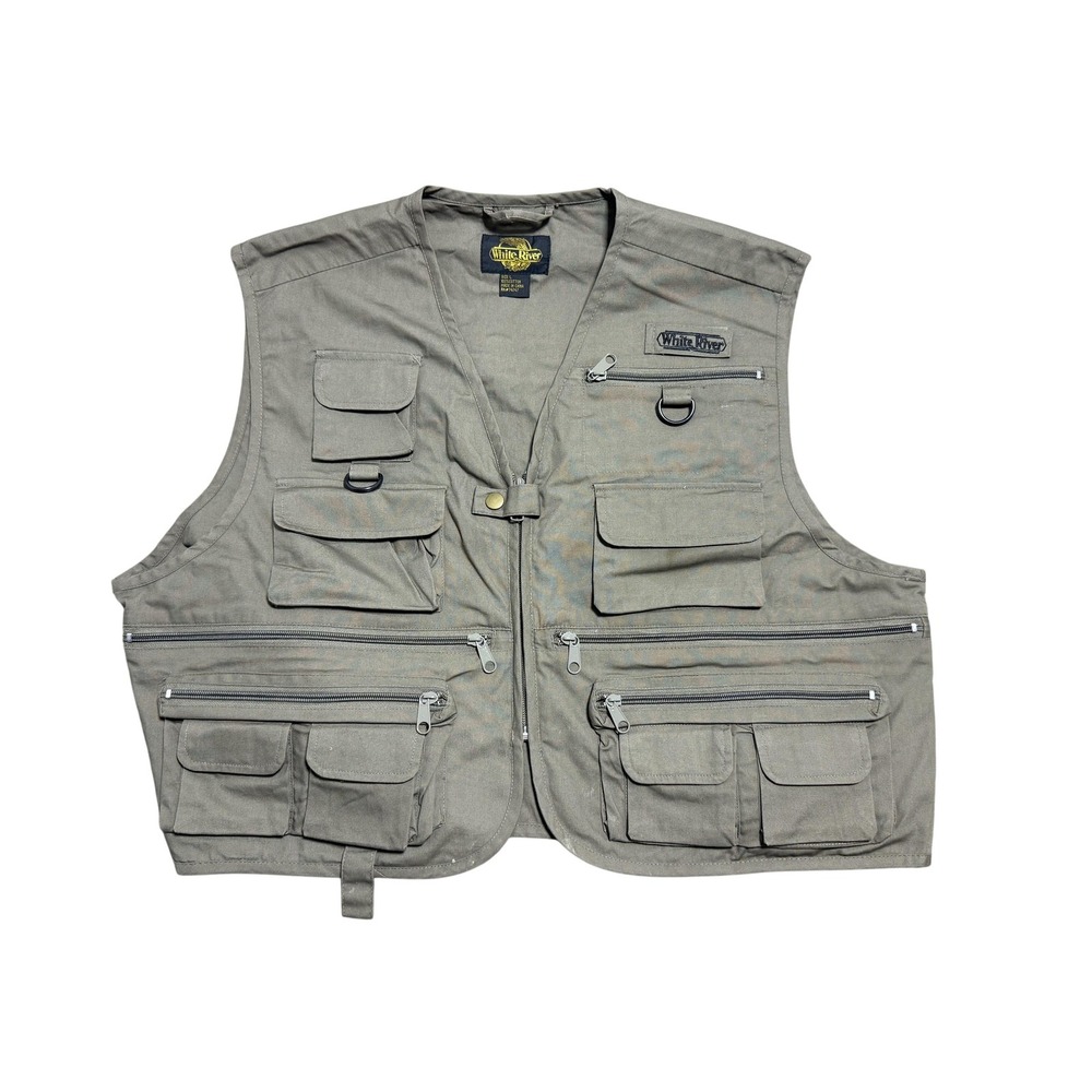 White River Vest Mens Large Green Canvas Utility Multi Pocket Fishing‎ Hunting